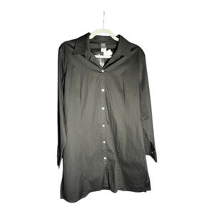 NWT Comfy USA Made Black Button Up Minimalist Shirt Dress Sz L Stretch Cotton